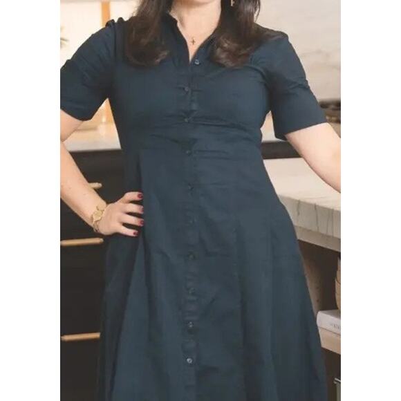 Club Monaco Poplin Navy Blue Midi Short Sleeve Shirt Dress - size 12 - Picture 7 of 10